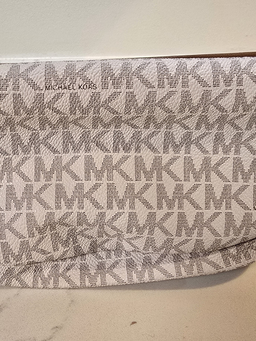 Michael Kors Beige/White MK Signature Crossbody with Brown Leather Flap - Picture 5 of 10